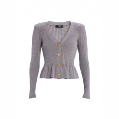 Button Ruffled Bell Sleeve Slim Fit Waist-controlled Slimming Top