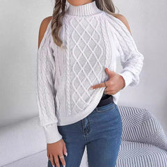 Casual Twist Strapless Half-high Collar Long Sleeves Sweaters Women's Clothing