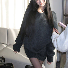 Knitting Suit Loose High Waist Shorts Short Skirt Two-piece Set