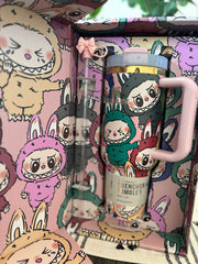 350 STAINLESS STEEL LARGE CAPACITY INSULATED CUP WITH STRAW AND A LABUBU BLIND BOX.