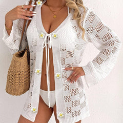 Women's European And American Woven Hollow-out Long-sleeved Blouse