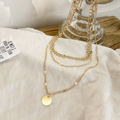 Women's Multilayer Necklace Ins Fashion Disc Pendant Clavicle Necklace Chains Personality Jewelry