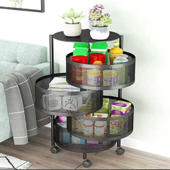 4 Layer Movable Round Fruit Basket Kitchen Accessories Rack Stand in Black