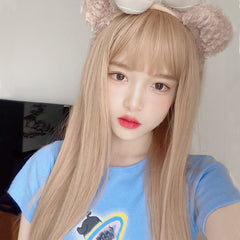 Air bangs long straight hair synthetic headgear