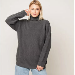 Women's Solid Color Casual High Neck Pullover Sweater