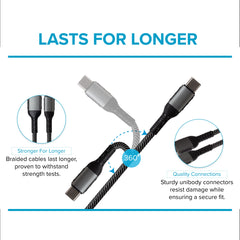 Maplin USB-C to USB-A 60W Braided Cable - Grey