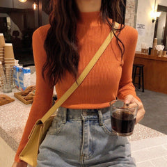 Autumn And Winter New Half Turtleneck Slim Fit Long Sleeve Inner Wear Knitwear For Women