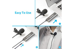 ProSound Lavalier USB-A Microphone Omnidirectional Electret Condenser with 3.5mm Audio Socket