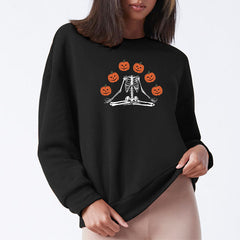 Female Wansheng Pumpkin Skull Printed Crew Neck Sweatshirt