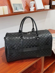 Luxury Black Checkered Duffel Bag – Travel & Gym Weekender with Shoulder Strap