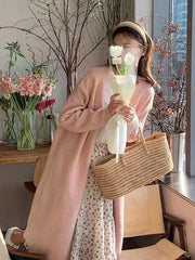 Women's Mid-length Knitted Cardigan V-neck Thickened Sweater Coat