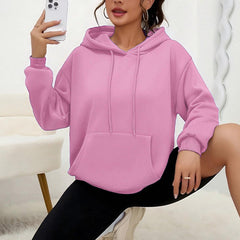 All-matching Loose Drawstring Pocket Sweatshirt Long Sleeve Women
