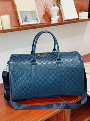 Luxury Black Checkered Duffel Bag – Travel & Gym Weekender with Shoulder Strap