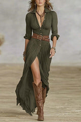 Women's Sexy Solid Color Irregular Pleated With Belt Dress