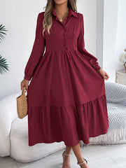 Women's Lapel Casual Loose Long Sleeve Ruffled Shirt Dresses Long Sleeved Turn-down Collar Single-Breasted Dress Spring Autumn Fashion Women's Clothing For Vacation