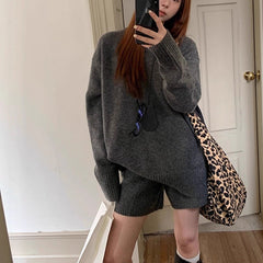 Knitting Suit Loose High Waist Shorts Short Skirt Two-piece Set
