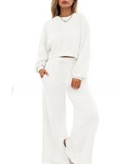 Women's Solid Color Casual Long Sleeves Trousers Two-piece Set