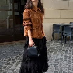 Coat Suede Women's Street Chic Regular Sleeve