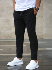 Men's Casual Pants With Pockets Fashion Slim Fit Drawstring Trousers