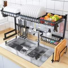 Over The Sink Dish Drying Rack with Fruit Basket Kitchen Counter & Drainer Dishrack - Matte Black