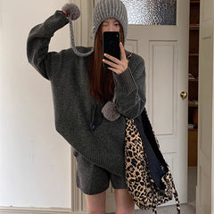 Knitting Suit Loose High Waist Shorts Short Skirt Two-piece Set