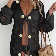 Women's European And American Woven Hollow-out Long-sleeved Blouse