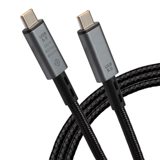 Maplin USB-C to USB-C V5.0 8K 240W PD Braided Cable - Black, 1m