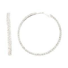 Silver Large Stone Set Hoop Earrings