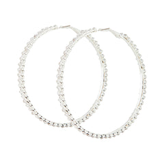 Silver Large Stone Set Hoop Earrings