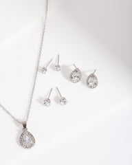 Diamond Simulant Pear Drop Earrings Necklace Set