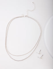 Cubic Zirconia Multi-Layered Necklace & Earrings Set