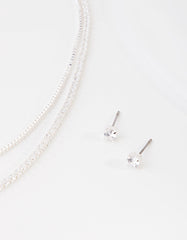 Cubic Zirconia Multi-Layered Necklace & Earrings Set