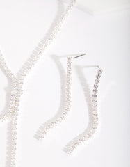 Silver Cubic Zirconia Cup Chain Y Necklace & Earrings Set