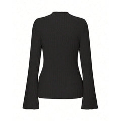 Long Sleeve Round Neck Brushed Sunken Stripe Solid Color Slim Fit Top