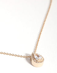Gold Plated Sterling Silver Cubic Zirconia Pear Halo Necklace