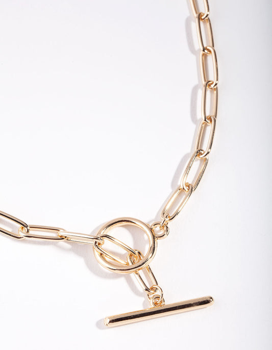 Gold Long Link Bar Necklace