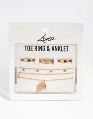 Gold Leaf Anklet & Toe Ring 6-Pack Set