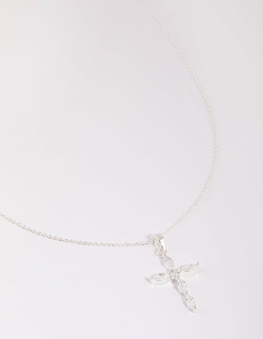 Sterling Silver Cubic Zirconia Cross Necklace