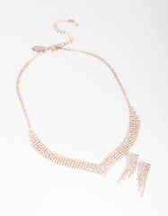 Rose Gold Diamond Simulant Necklace & Earrings Set