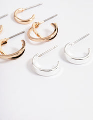 Mixed Metal Cross Over Hoop Earring Pack