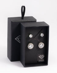 Silver Diamond Simulant Stud Earring Set