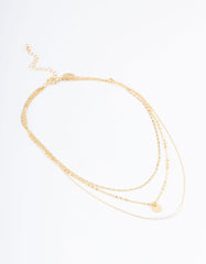 Gold Plated Fine Three Layer Bead Disc Necklace