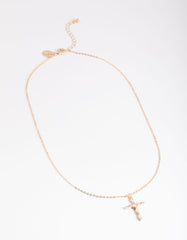 Gold Classic Diamante Cross Necklace