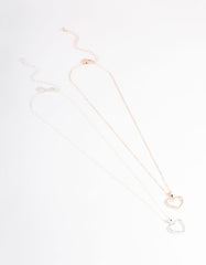 Mixed Metal Open Heart Diamante Necklace Pack