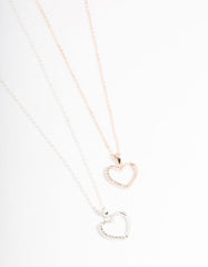 Mixed Metal Open Heart Diamante Necklace Pack
