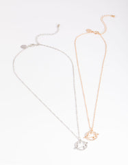 Mixed Metal Diamante Saturn Necklace Pack