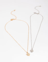 Mixed Metal Diamante Clover Necklace Pack