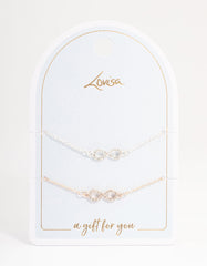 Mixed Metal Diamante Infinity Bracelet Pack