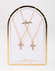 Gold Classic Diamante Cross Necklace Pack
