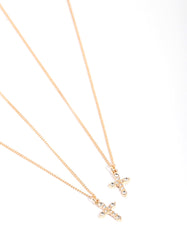 Gold Classic Diamante Cross Necklace Pack